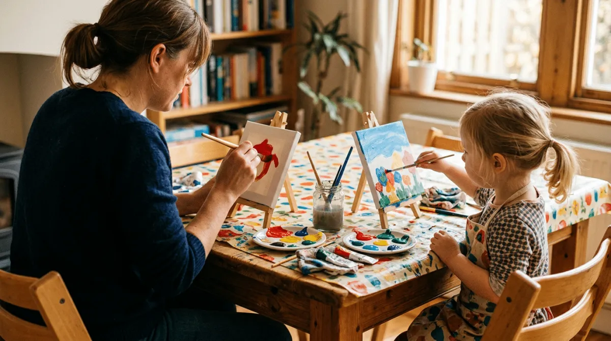 A5_Bild3_Adult and young child sitting side by side at a wooden table
