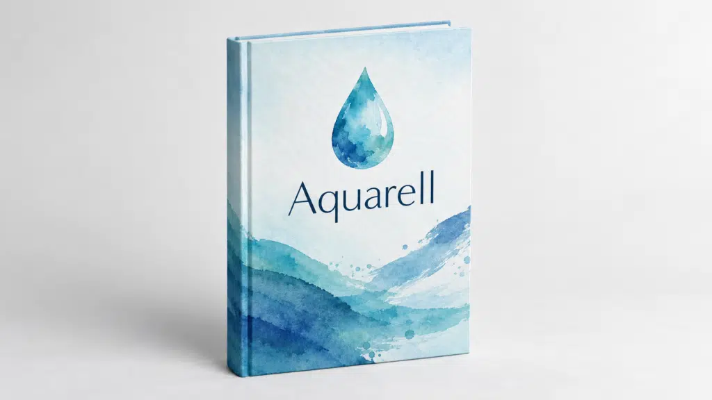 Watercolor-style book cover with a blue teardrop logo and the title Aquarell in dark blue text