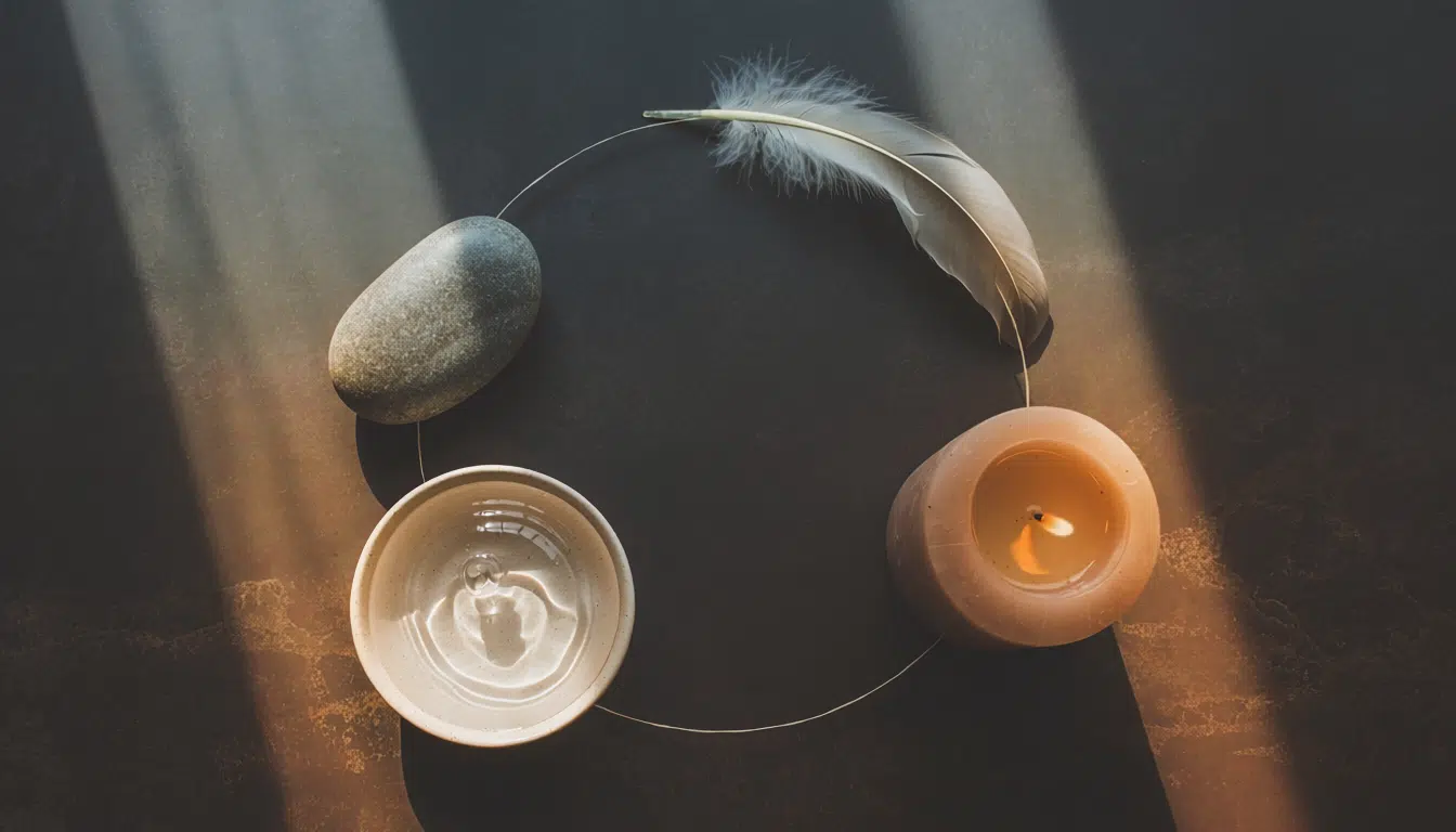 Fünf Elemente Ayurveda – Erde, Wasser, Feuer, Luft, Raum als Naturszene
